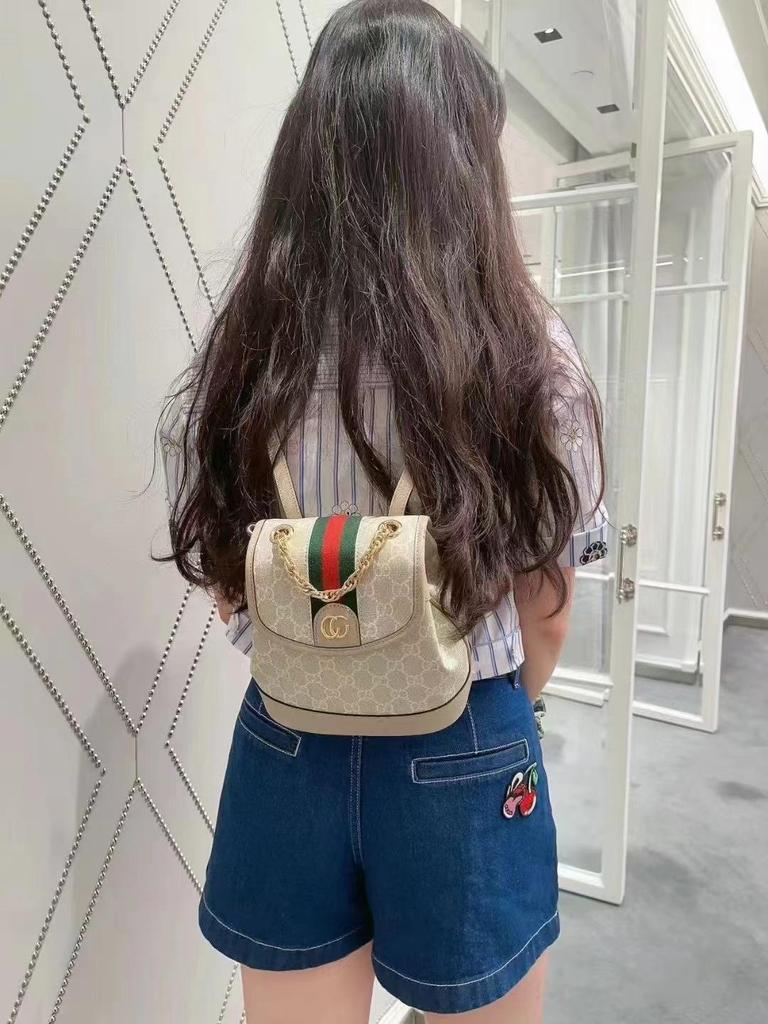 Ophidia Women's Genuine Leather Monogram Flap Drawstring Backpack Small Bookbag with Logo