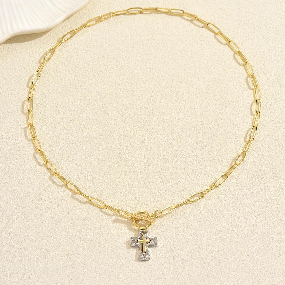 

Женские украшения Личность Дизайн скрепки Крест Ожерелье Универсальный Высококлассный Кулон Цепочка для ключицы XL5871-2