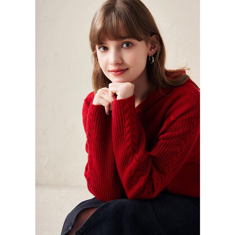 Commomboka Women's Hooded Cable Knit Wool Sweater