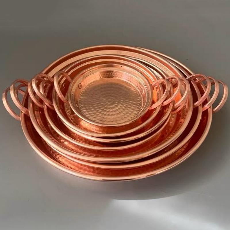 Multiple Sizes Round Shape Copper Fruit Tray,Retro Engraving Hammer Texture Home Portable Food Plate,Snack Disc Table Decoration
