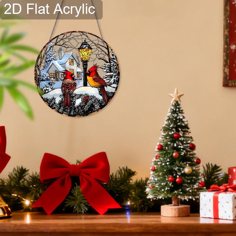 Acrylic Winter Cardinal Suncatcher Stained Glass Effect Window Hanging Ornament Holiday Bird Lover Gifts for Mom Grandma