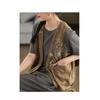 Women Floral Embroidered V Neck Button Front Cotton Vest