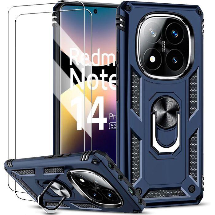 Coque de protection - E.F.CONNECTION - Pour Xiaomi Redmi Note 14 Pro 5G - Rigide - Bleu Marine - 2 Verres Trempés