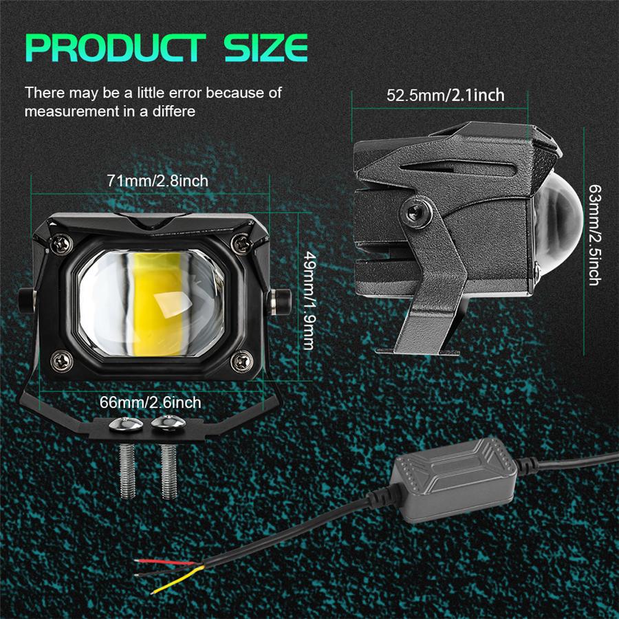 2Pcs 12D 3" 100W Led Motocycle Headlight 6000K 3000K LED Work Light Fog Lamp 12000LM for Moto Scooters ATV Car Truck 12V 24V