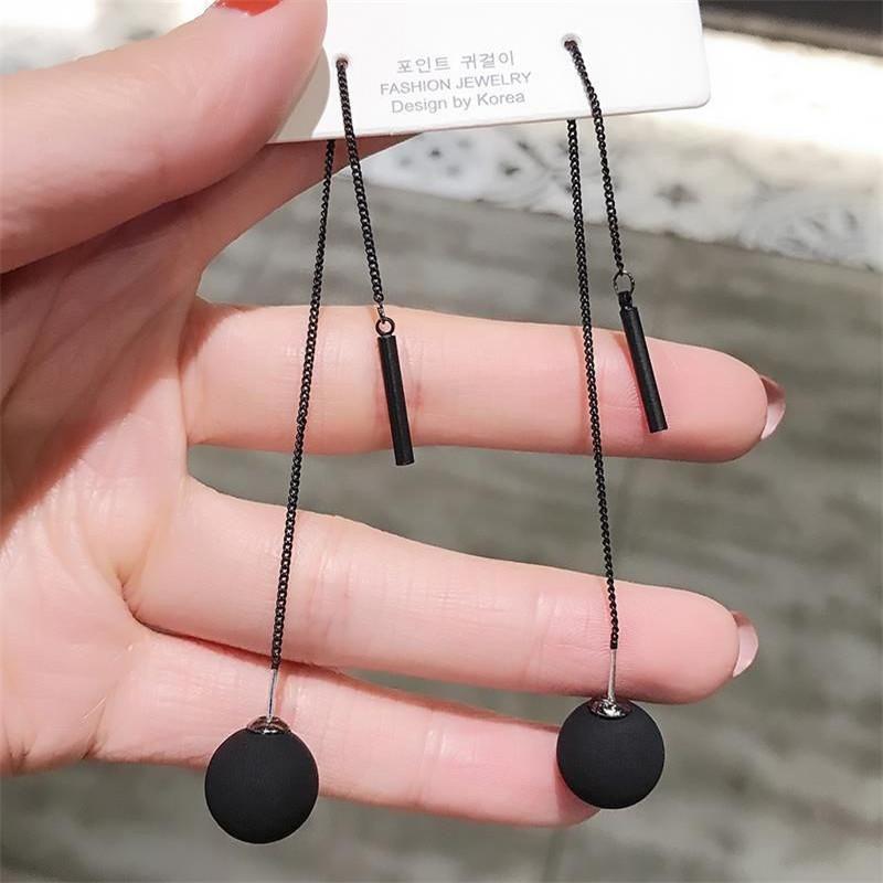 2021 New Long Chain Earrings Black Round Ball Elegant Temperament Long Tassel Dangle Earrings Fashion Jewelry for Women Gifts