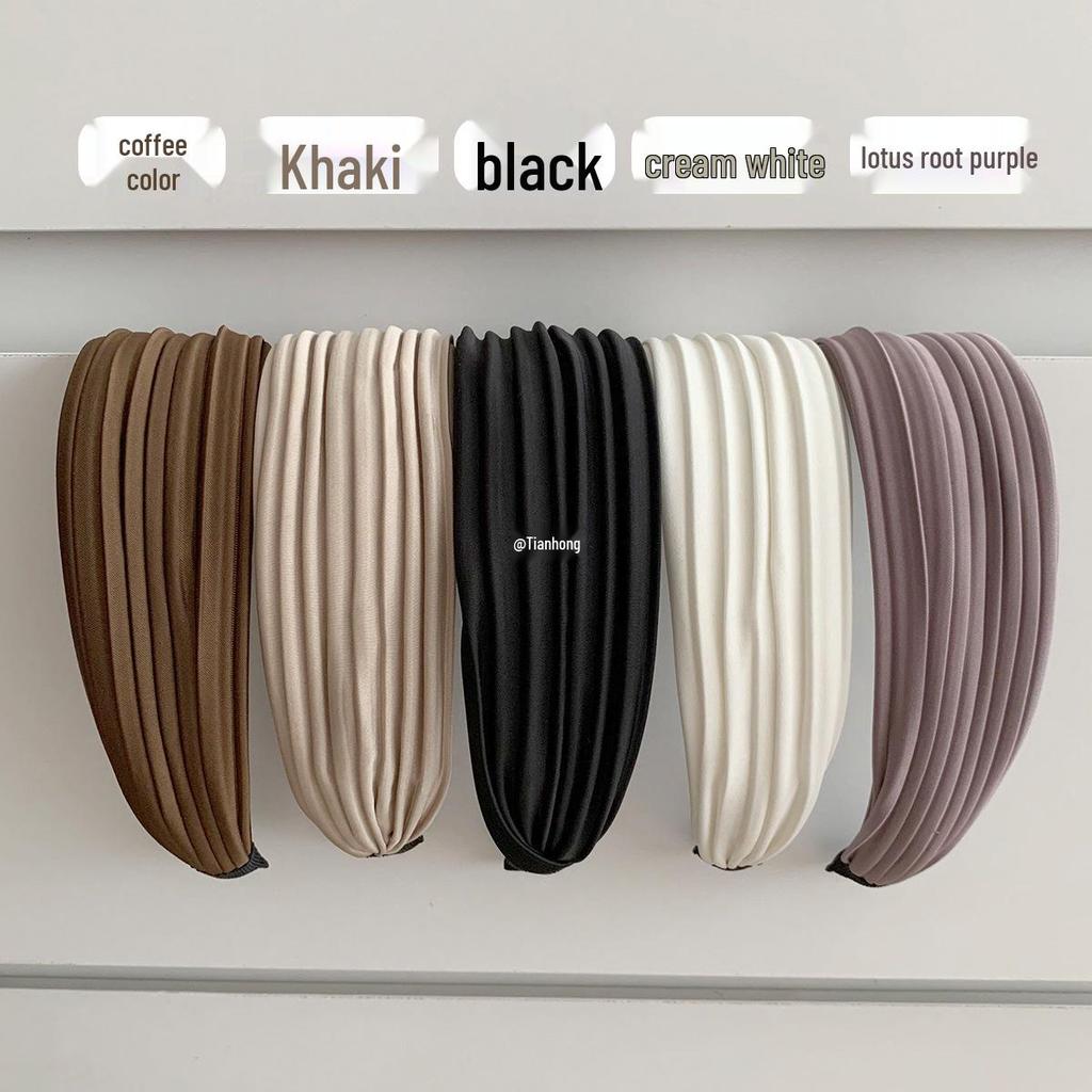 Women's 2025 White Pleated Wide Headband: Volumizing Sports & Summer Hair Accessory