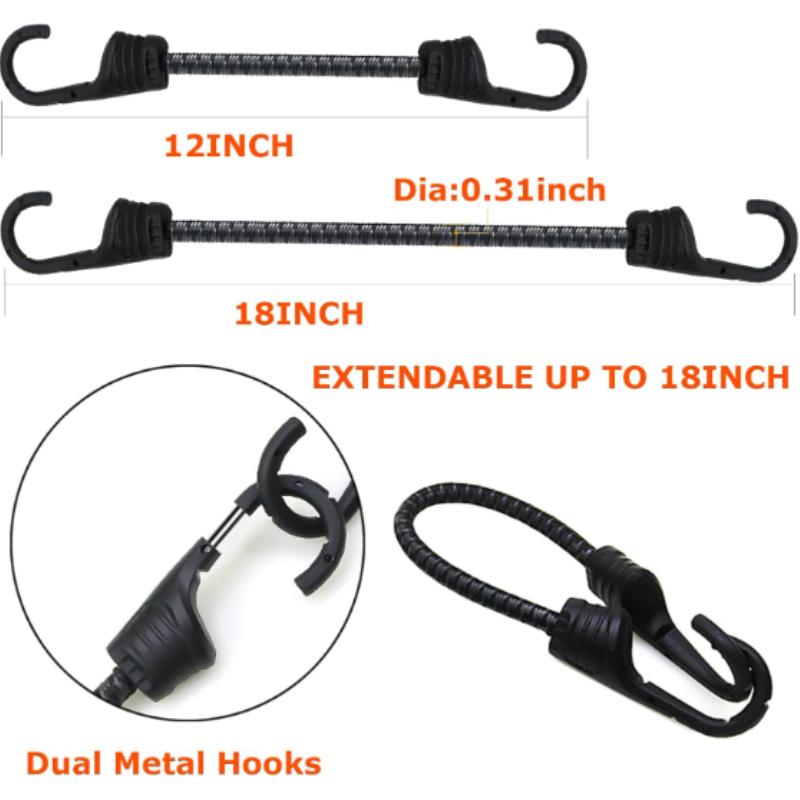Bungee Cords with Dual Metal Hooks,12Inch Heavy Duty Bungee Cords Outdoor 1/3 Inch Strong Elastic Rope Securing Tie Down for Luggage Camping, Tarps,