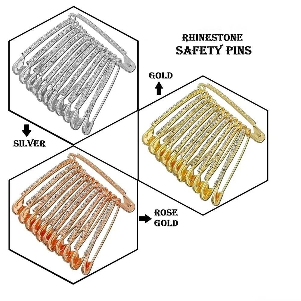 12PCS Gold Rhinestone Rhinestone Safety Pins Silver Rhinestone Crystal Brooch Pin Women