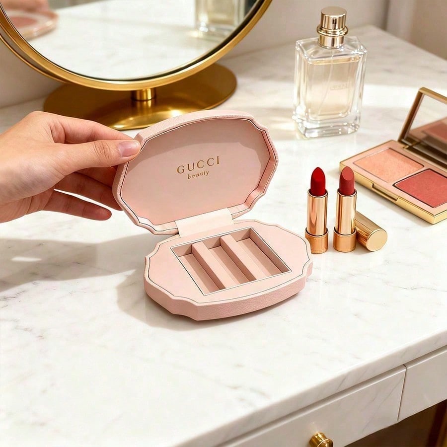 Mittelgroße Vintage-Make-up-Aufbewahrungsbox für Damen mit rosa Muscheldesign