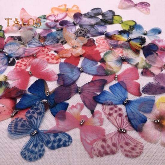 

40 шт. красочный двойной тюль с имитацией бабочки и трехмерной бабочкой из искусственного бриллианта для головных уборов своими руками, аксессуары