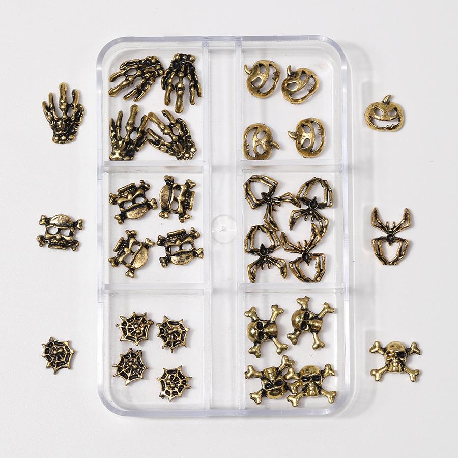 2024 Halloween Nagelkunst Set: Totenkopf, Geist, Spinne & Fledermaus Legierungsdekorationen