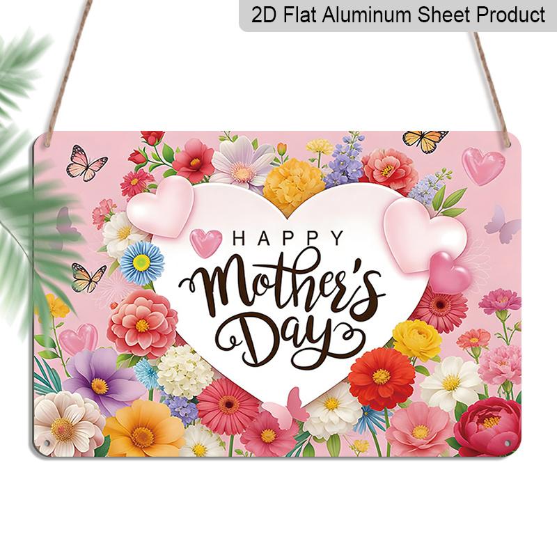 

2D Flat, 1pc Happy Mother s Day Floral Plaque, 12 ×8 - Pink Heart & Flower Decor Sign, Multicolor - Aluminium Wall Hanging Decoration for Home 20*30cm