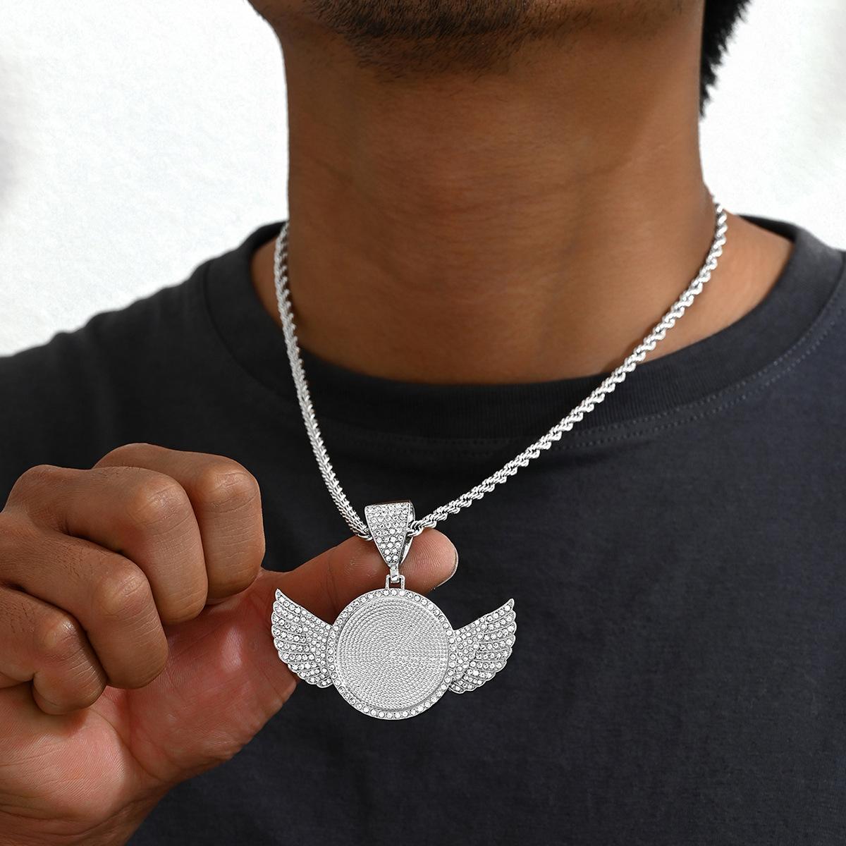 

Популярное мужское хип-хоп ожерелье с простыми крыльями ангела, тонкая цепочка с бриллиантами