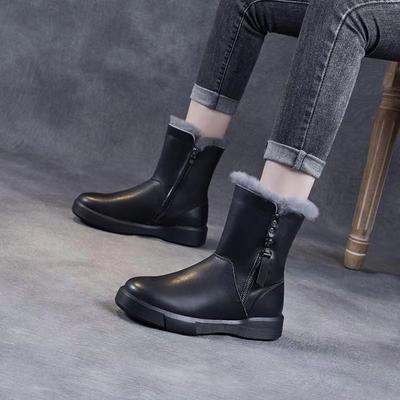 Warm Velvet Cotton Boots Women's Winter New Boots Soft Leather Flat Non-slip Snow Boots Women's Cotton Shoes