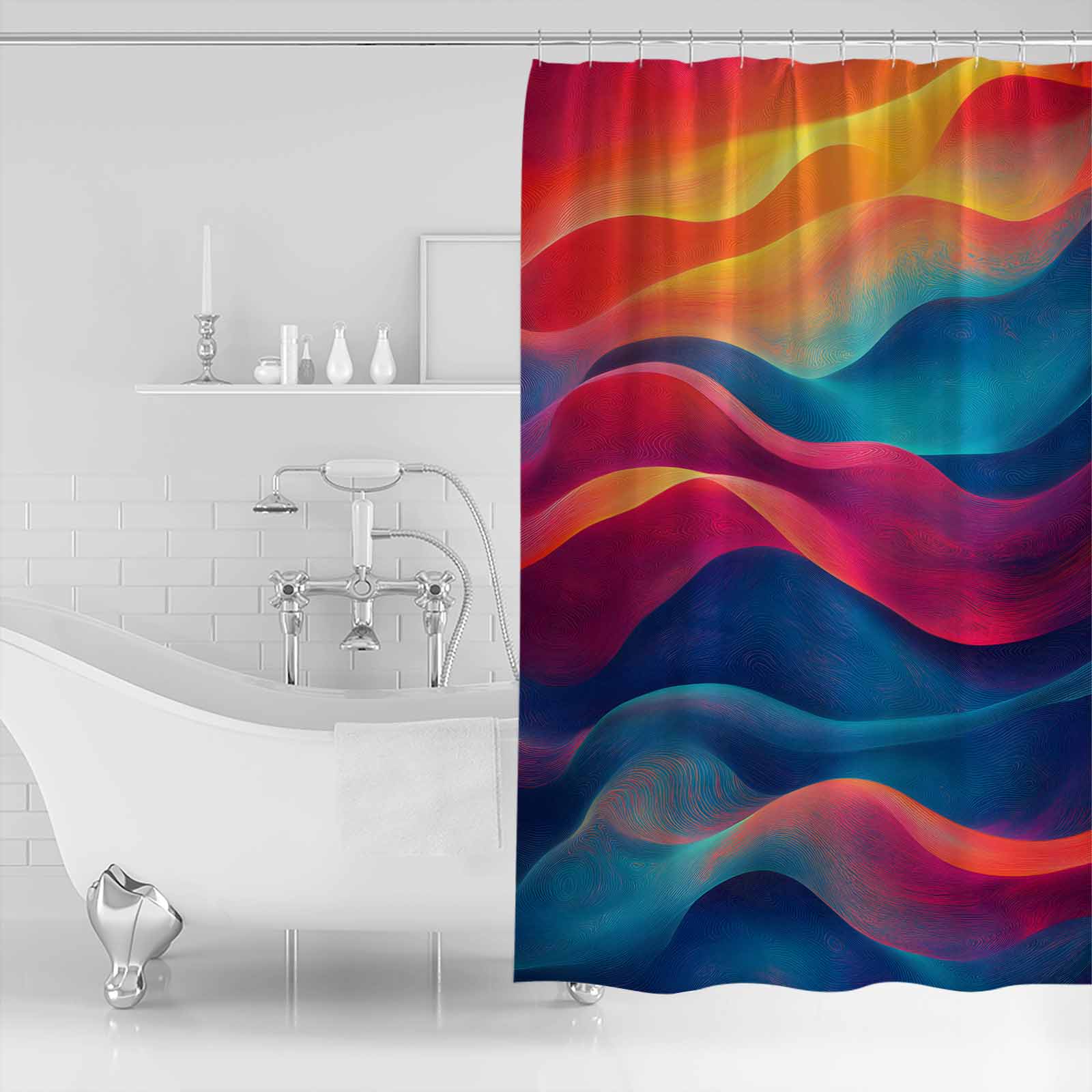 

Abstract Colorful Water Ripple Bathroom Shower Curtain Artistic Colorful Bath Rug Decoration for Home Decor 122x183cm