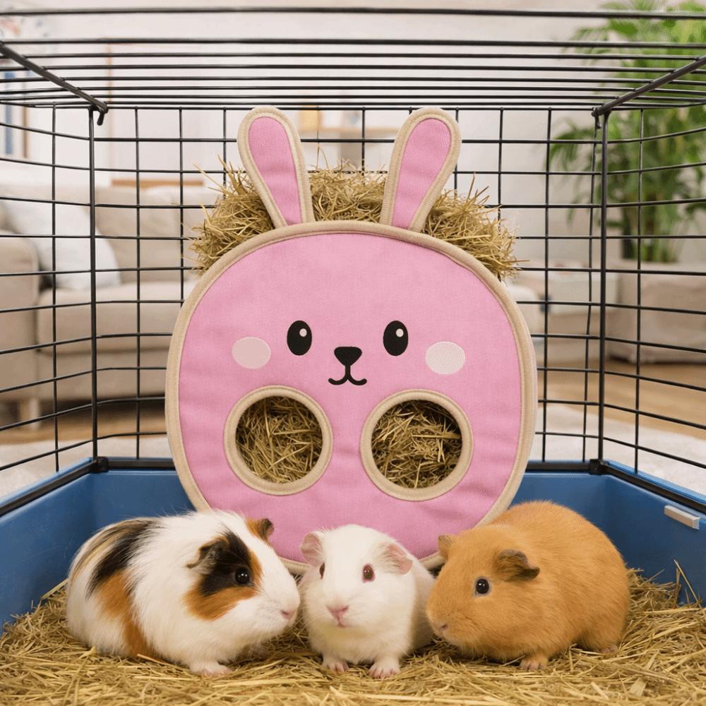Suspended Type Rabbit Hay Bag Chew-Proof Bunny Shaped Hamster Feeding Bag Cartoon Rabbit Feeding Dispenser Pet Cage