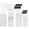 24 Pcs Black Tableware Stainless Steel Cutlery Set Forks Knives Spoons Kitchen Dinner Set Fork Spoon Knife Gold Dinnerware Set
