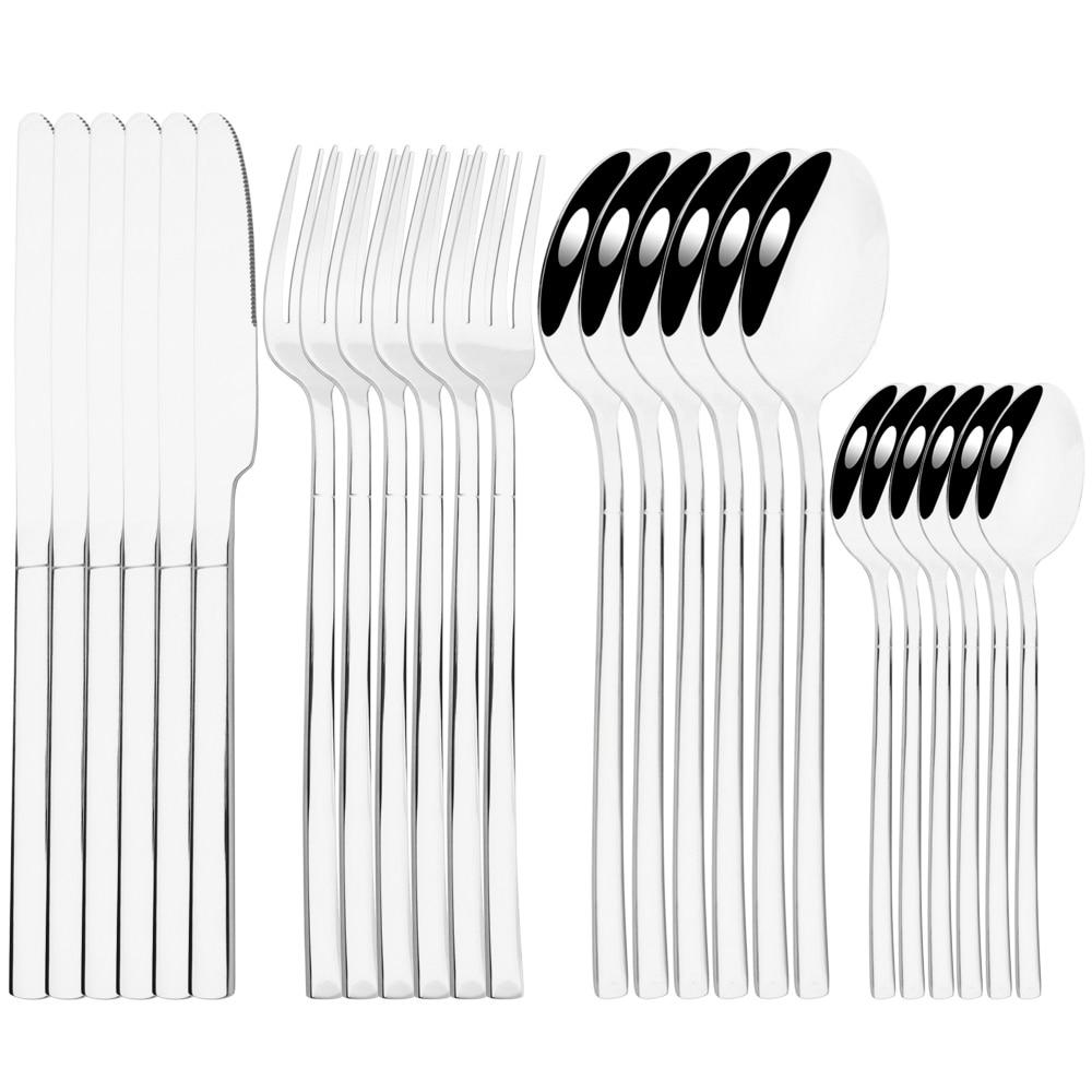 24 Pcs Black Tableware Stainless Steel Cutlery Set Forks Knives Spoons Kitchen Dinner Set Fork Spoon Knife Gold Dinnerware Set