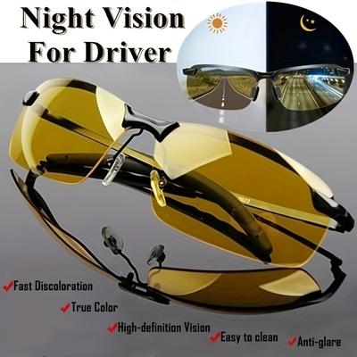 Night Vision Glasses for Women Men Fashion Semi Rimless Driver Anti-Glare Goggles Glasses for Night Driving