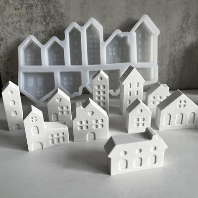 3D-Silikonform für kleine Häuser im nordischen Stil, 10-Loch-Haus-Kerzenformen, Mini-Häuser, Gips, Beton, Zementform, Aromaseifenformen