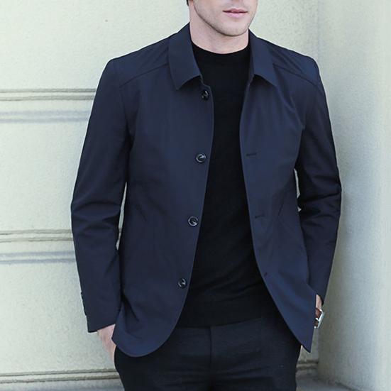 Herren Jacke Revers Langarm Reißverschlussleiste Jacke Mantel mit Taschen Einfarbig Frühling Herbst Freizeitjacke