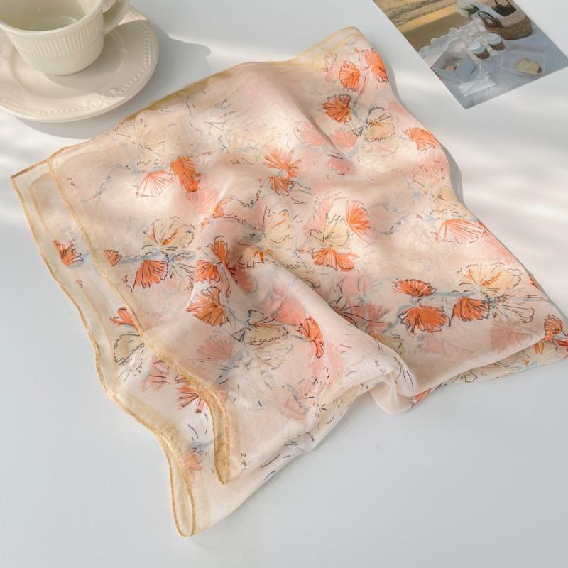 

Весенне-летняя новинка шифоновый шелковый платок женский шелковый квадратный платок тонкий дышащий маленький шелковый платок универсальный платок 65cm