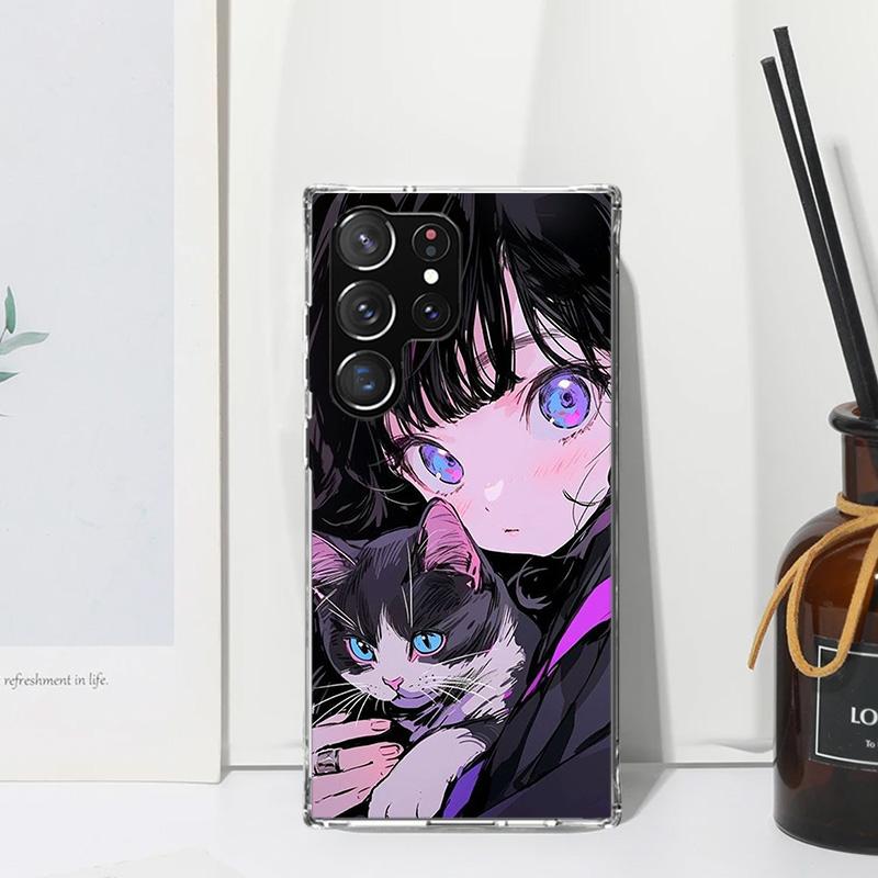 

Cute Anime Ins Girls Animal Cat Phone Case For Samsung Galaxy S26 S25 Edge S24 FE S23 S22 Ultra S21 Plus S20 + Art Fundas Back C Samsung S22