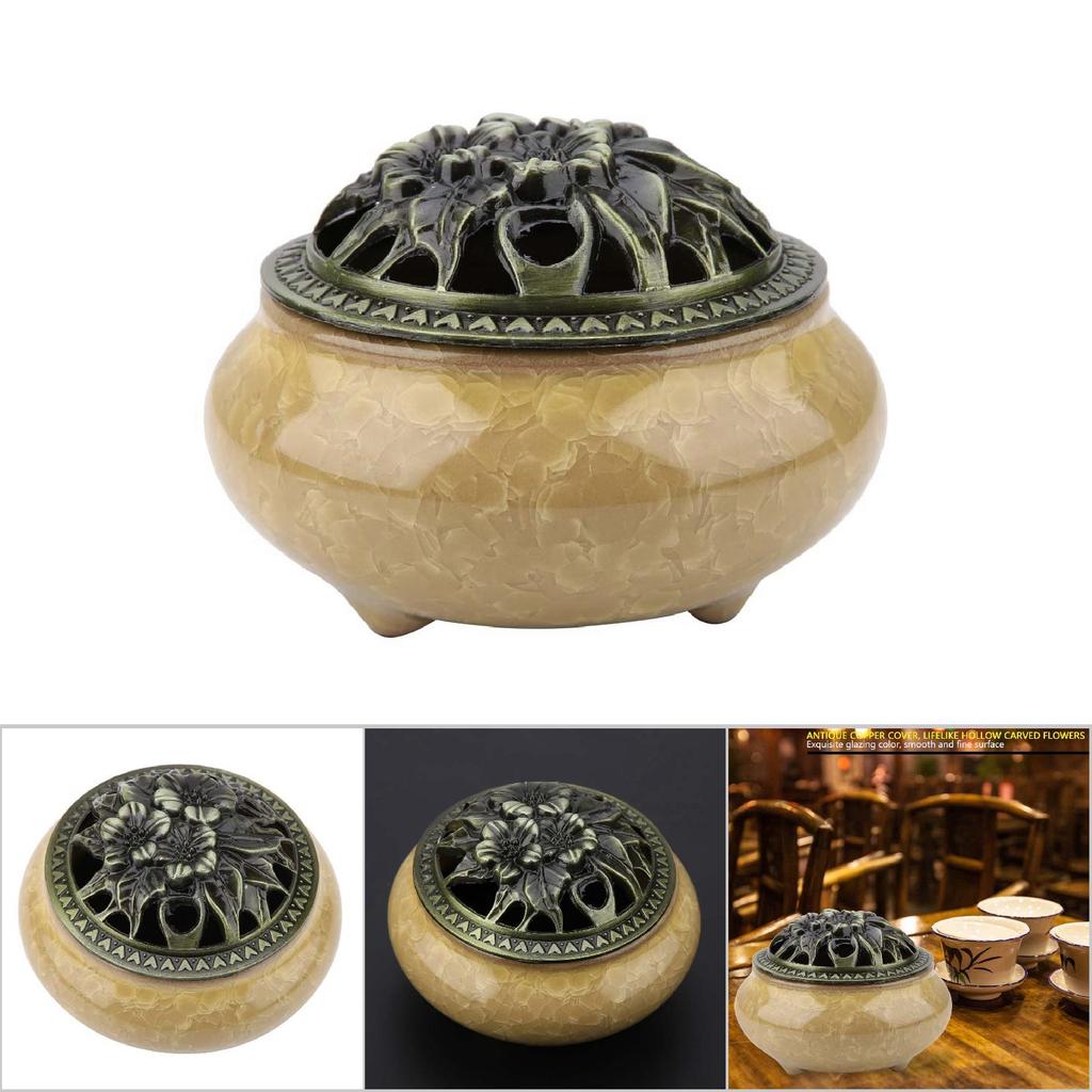 Keramisk Røkelsesbrenner Issprekker Røkelseskar Røkelsesholder Hjem Tehus Dekor(Amber gul)