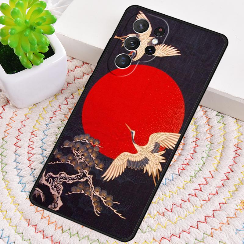 Japanese Cranes Art Silicone Phone Case For Samsung Galaxy note 10 pro S26 S25 S24 S23 S22 S21 Plus S25Ultra Capa Cover