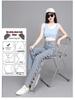 Women's Light Blue Summer Jeans - Stylish Design, Side Hollow, Straight Wide Leg