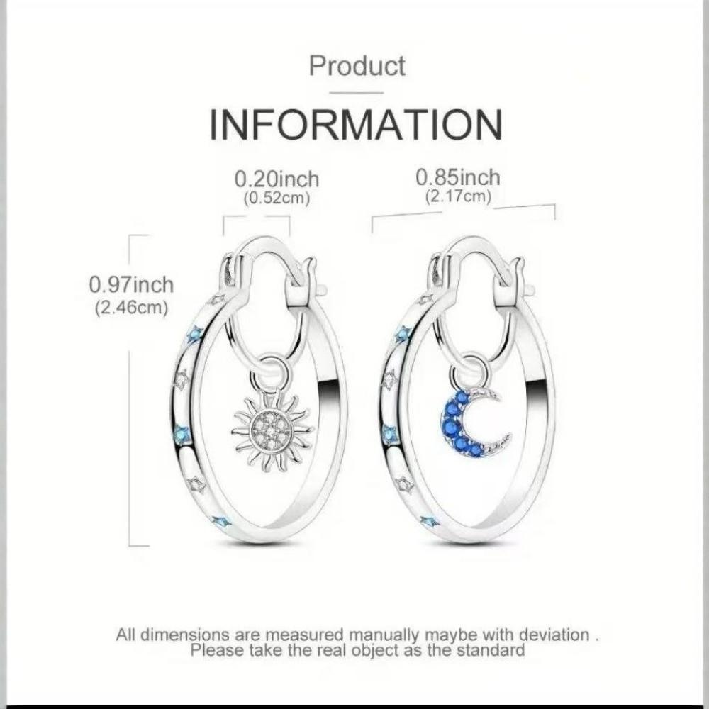 Zircon Sun Moon Earrings Elegant Earring Pendant Fashion Silver Hoop Earrings  Jewelry Accessories