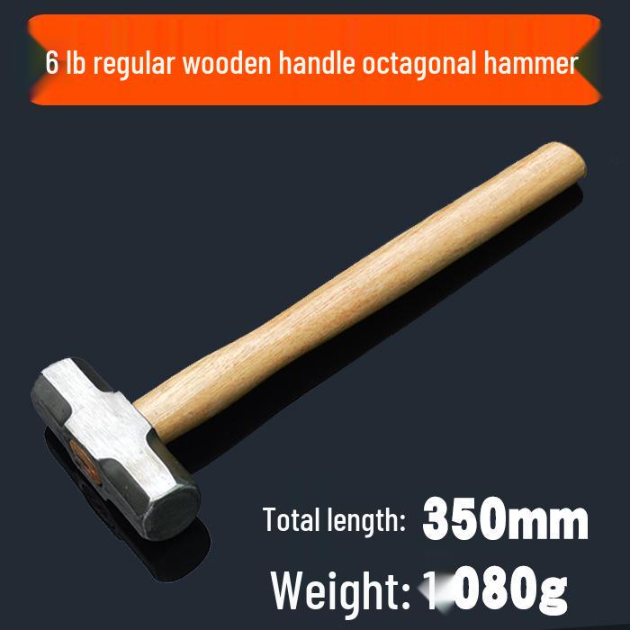 Octagonal Iron Sledgehammer with Wooden Handle - Heavy-Duty Construction and Home Use