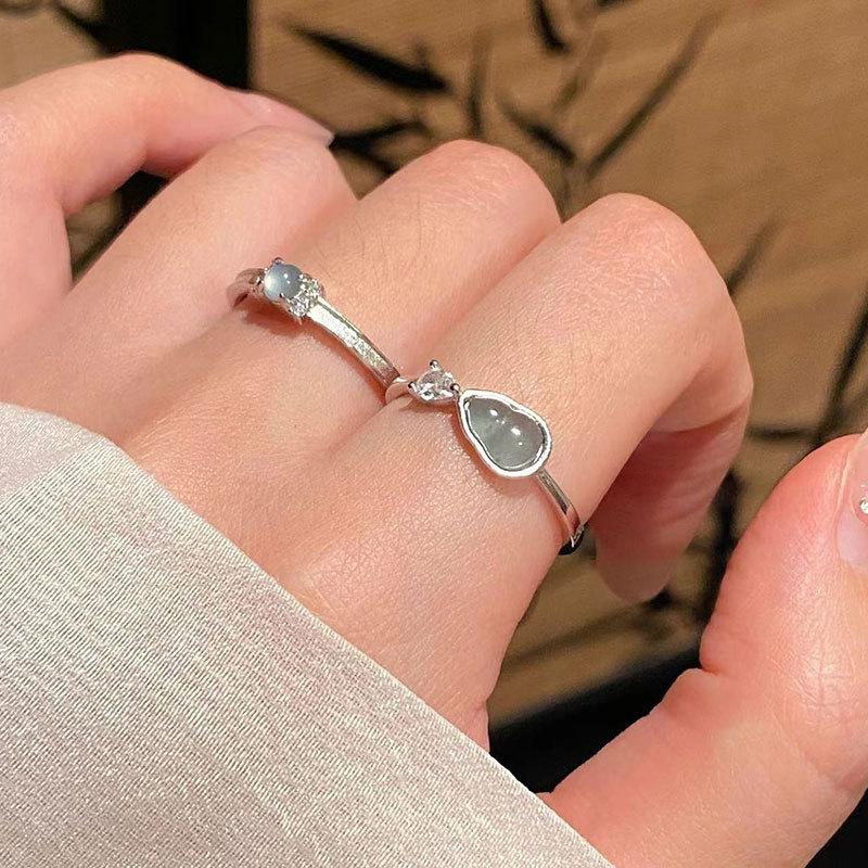 New Chinese Cold Feeling Chalcedony Gourd Water Drop Ring Female Personality Light Luxury Retro Elegant Versatile Ring Ring