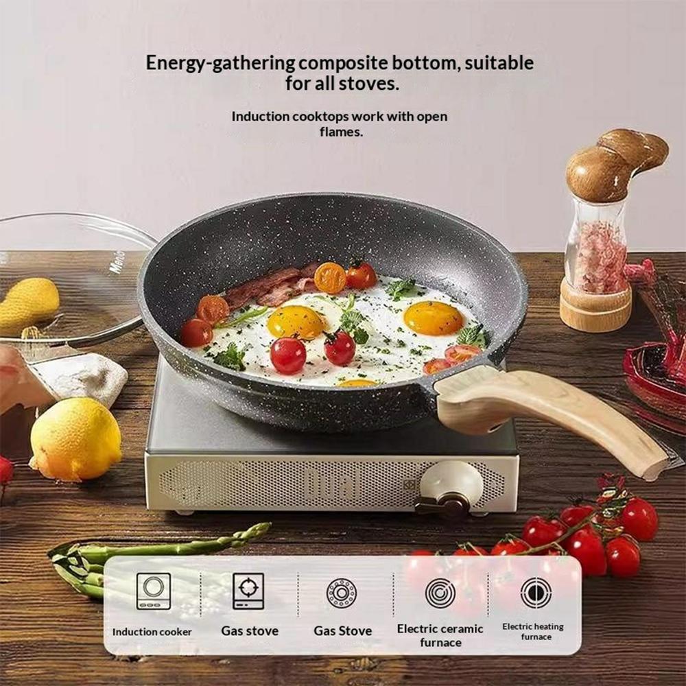 MENJO Granite Frying Pan 20cm Non Stick Skillet with Lid/Spatula for Home Cooking