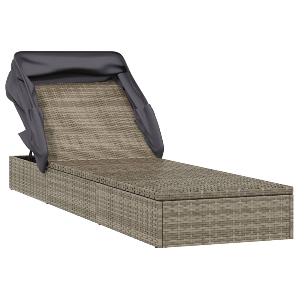 VidaXL Sonnenliege mit Faltdach Grau 213x63x97 cm Poly Rattan
