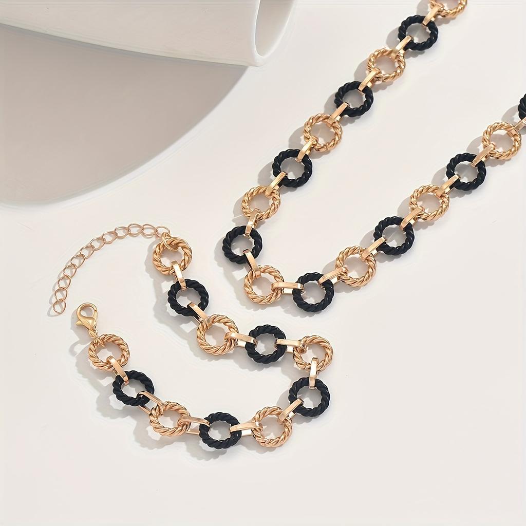 Stylish Simple Alloy Geometric Twist Twist Premium Ring Bracelet Necklace Set