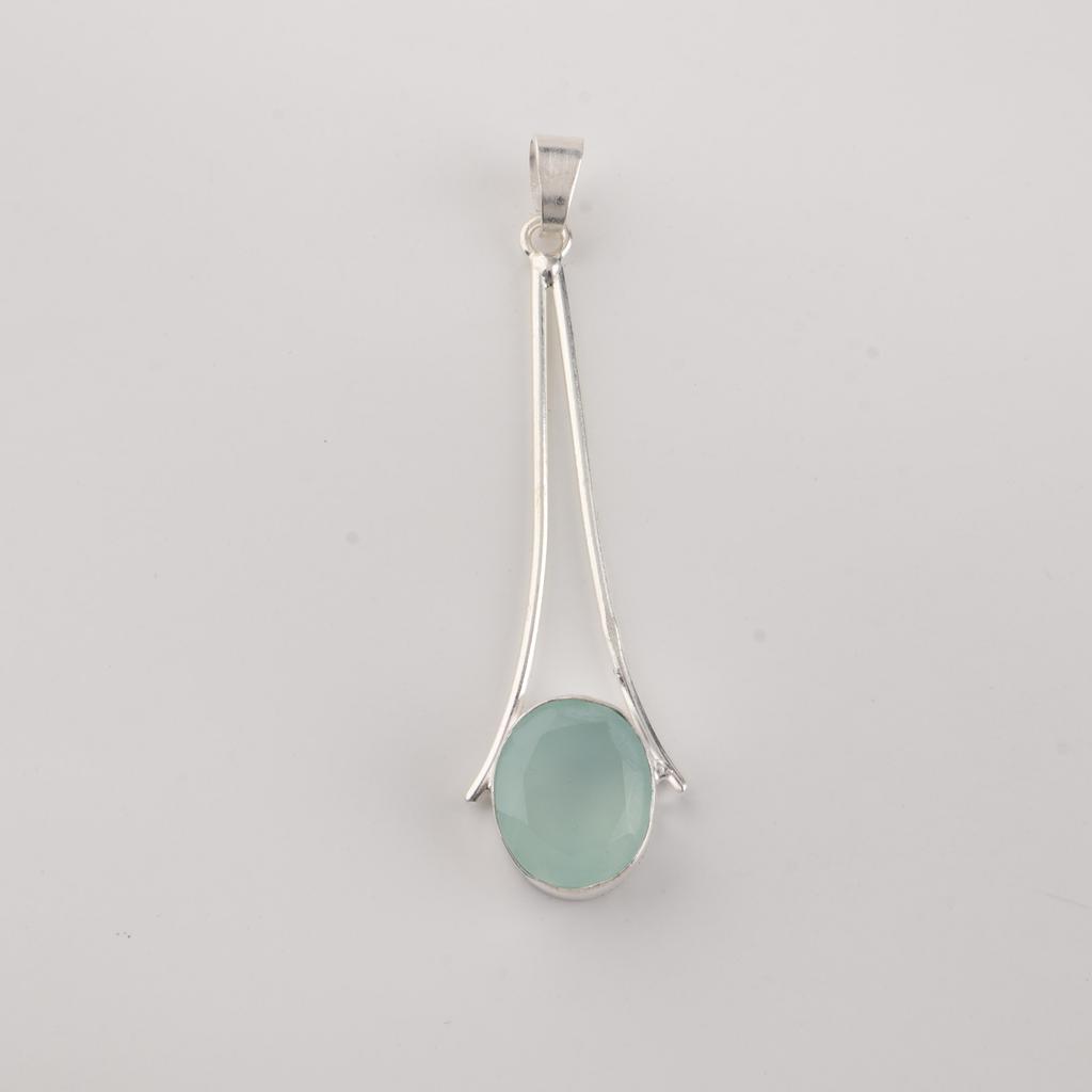 Aqua Chalcedony Gemstone 925 Sterling Silver Jewelry Handmade Elegant Pendant 1.79" For Anniversary Gift PP-69-17
