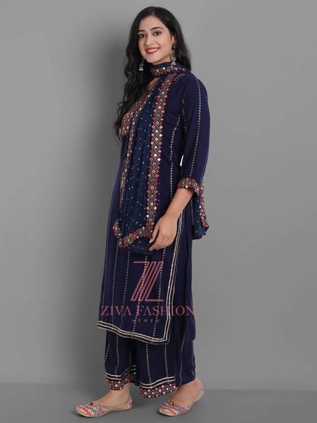 Women Designer Kurta Pant Dupatta Set Dress Indian Party Wear Top Tunic Salwar Suit Kurti