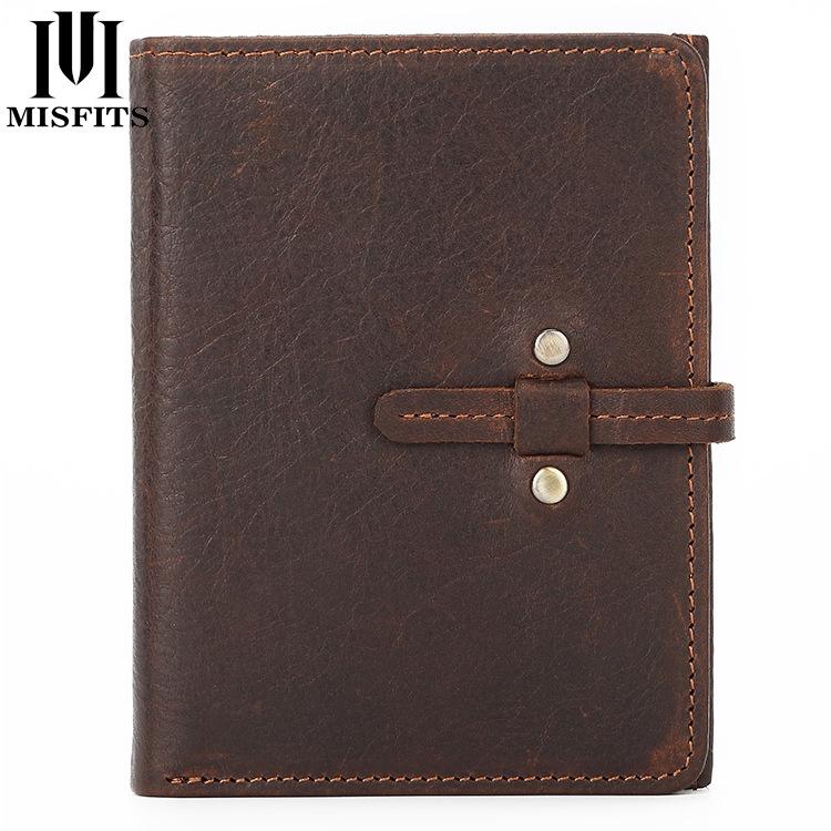 

MISFITS Мужской кошелек из натуральной кожи вертикальный – Винтажный тонкий бумажник с карманом для монет, Компактный повседневный органайзер для денег коричневый