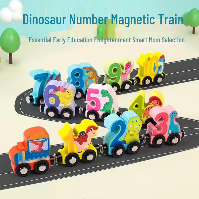 Wooden Magnetic Number Train for Kids - Pull-Along Block Toy