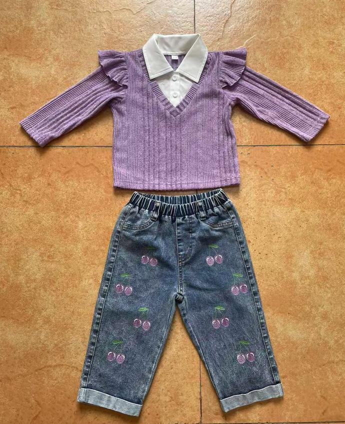 Girls  Outfit Long Sleeve Shirt Tops And Jeans Pants Children' Clothing Sets