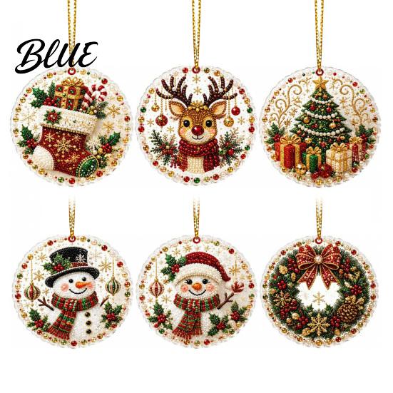 2D Acrylic Santa Flat Holiday Pcs Pearl Christmas Ornaments 6 Art Ornaments Tree Pendant Creative Effect Hanging Decoration for