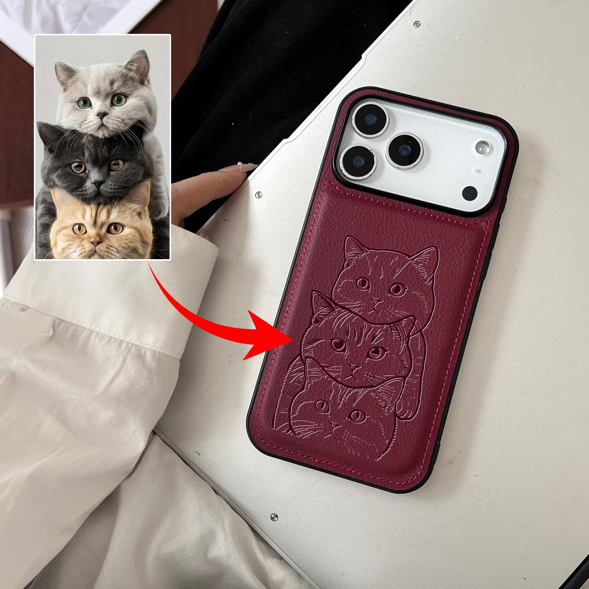 

Custom Family Couple Photo Hand Drawn Lines 3D Laser Engraved Faux Leather Phone Case for iPhone 17 Pro Max DIY Gift For iPhone 17