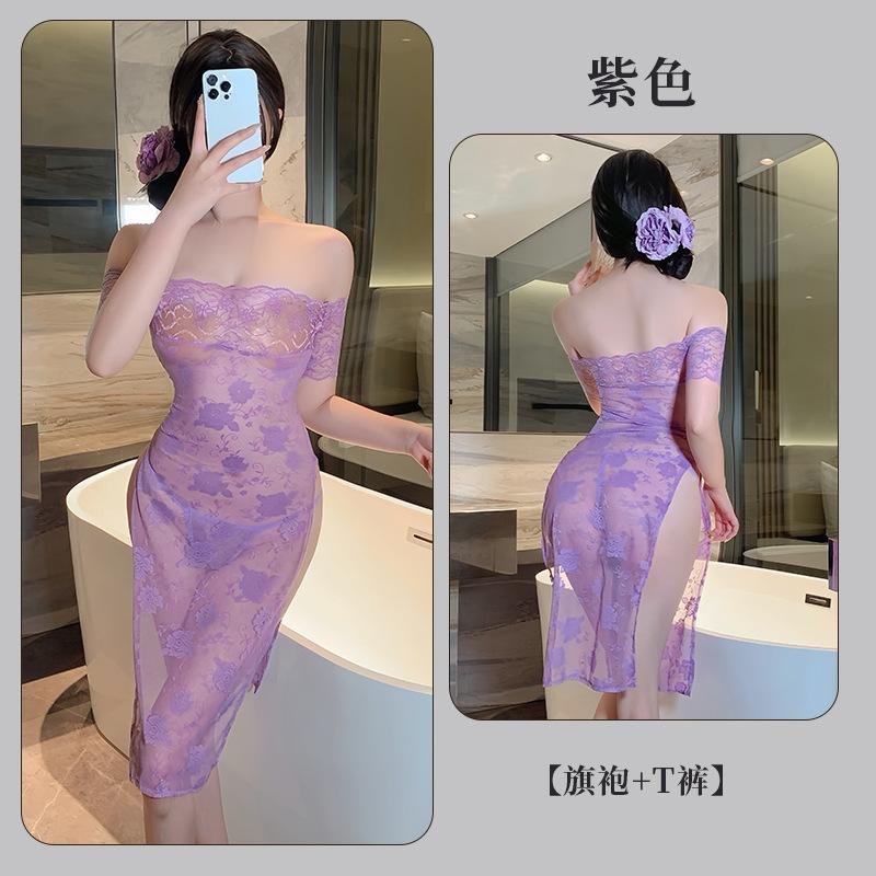 Sex underwear lace long dress uniform purple dress pure desire qqny938