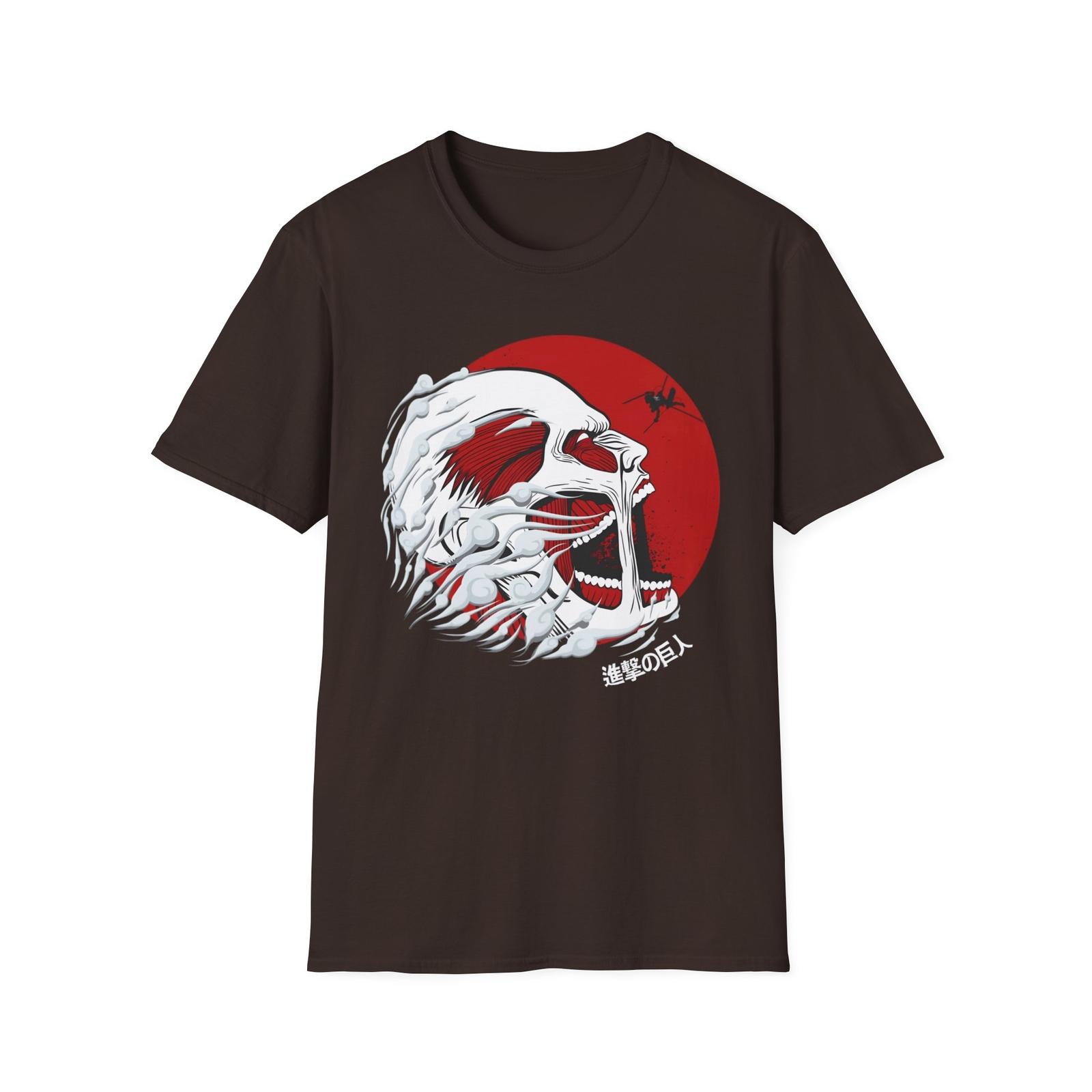 Unisex JL Anime T-Shirt Softstyle Front and Back - Colossal Titan vs Levi S разноцветный