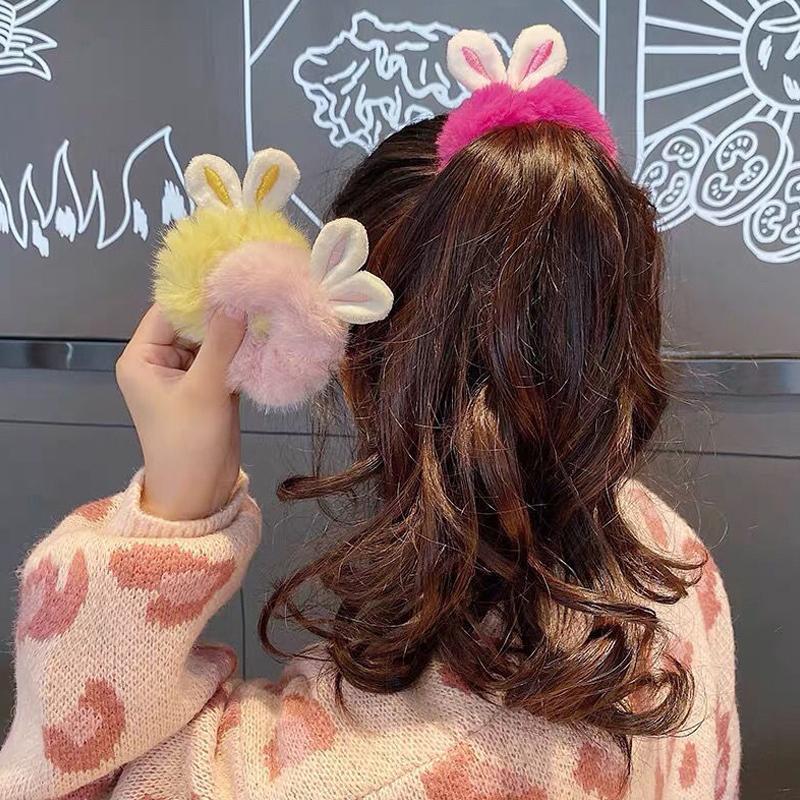 2 Stücke Niedliche Süße Hasenohren Haarseil Für Frauen Mädchen Candy Farbe Scrunchies Elastische Gummibänder Pferdeschwanz Haarschmuck