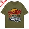 Unisex Retro Auto T-Shirt Altes Stahlmuster Print Shirt Vintage Stil Lässige Passform Maschinenwaschbar Rundhals Ropa Hombre