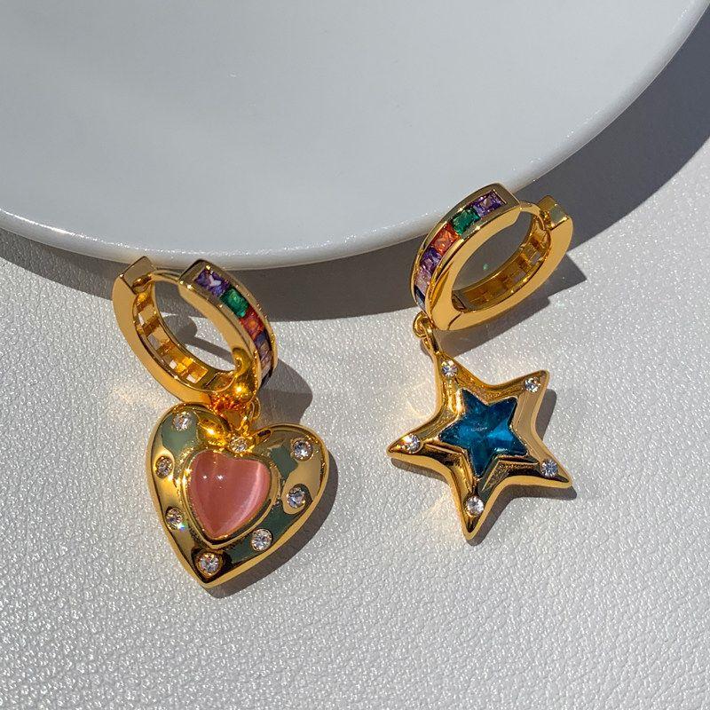 Instagram Unique XINGX Love Heart Earrings Women Opal Gold