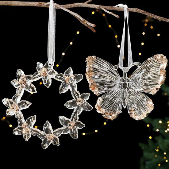 Christmas Acrylic Hanging Ornament Glitter Clear Reindeer Butterfly Pumpkin Carriage Snowflake Dragonfly Ballet Girl Xmas Tree Hanging Ornament