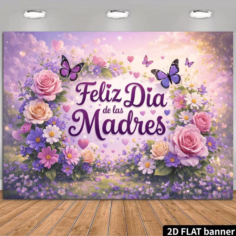 

2D Spanish Mother s Day Party Banner with Roses & Hearts 47.2x31.5inch/120*80cm